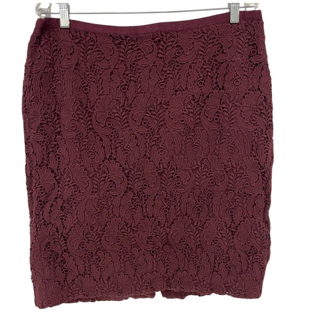 Talbots Burgundy Maroon‎ Floral Lace Crochet Pencil Skirt Lined Career Party 16